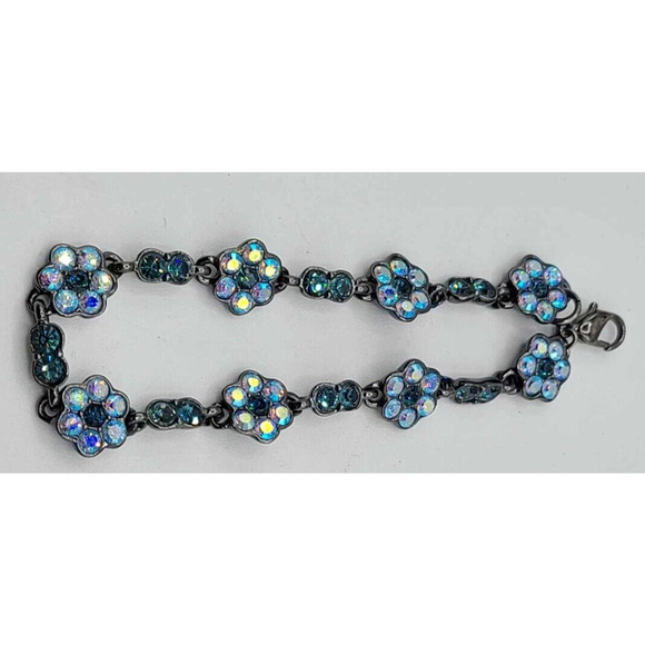 Vintage 90s Nine West Floral Rhinestone Bracelet - Picture 4 of 9